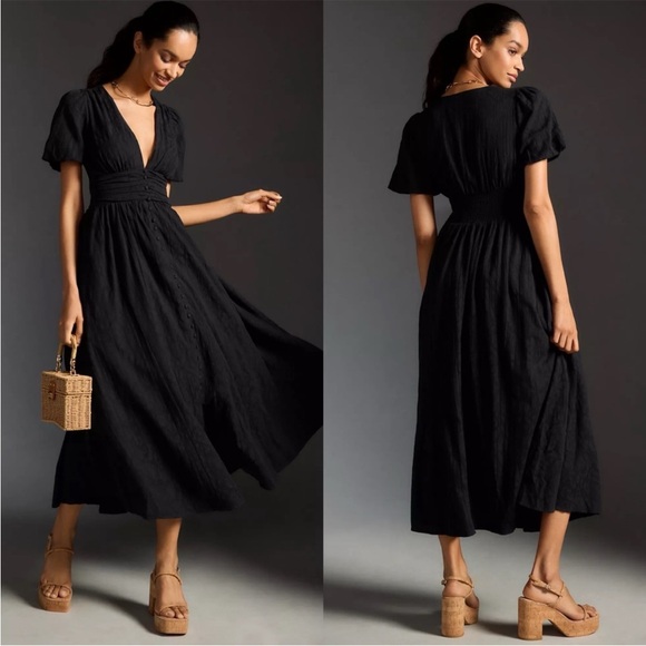 NWOT Anthropologie Katerina Button-Front Midi Dress Black - Picture 16 of 16